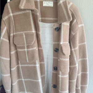 Z Supply Taupe & White Plaid Button-Front Shacket